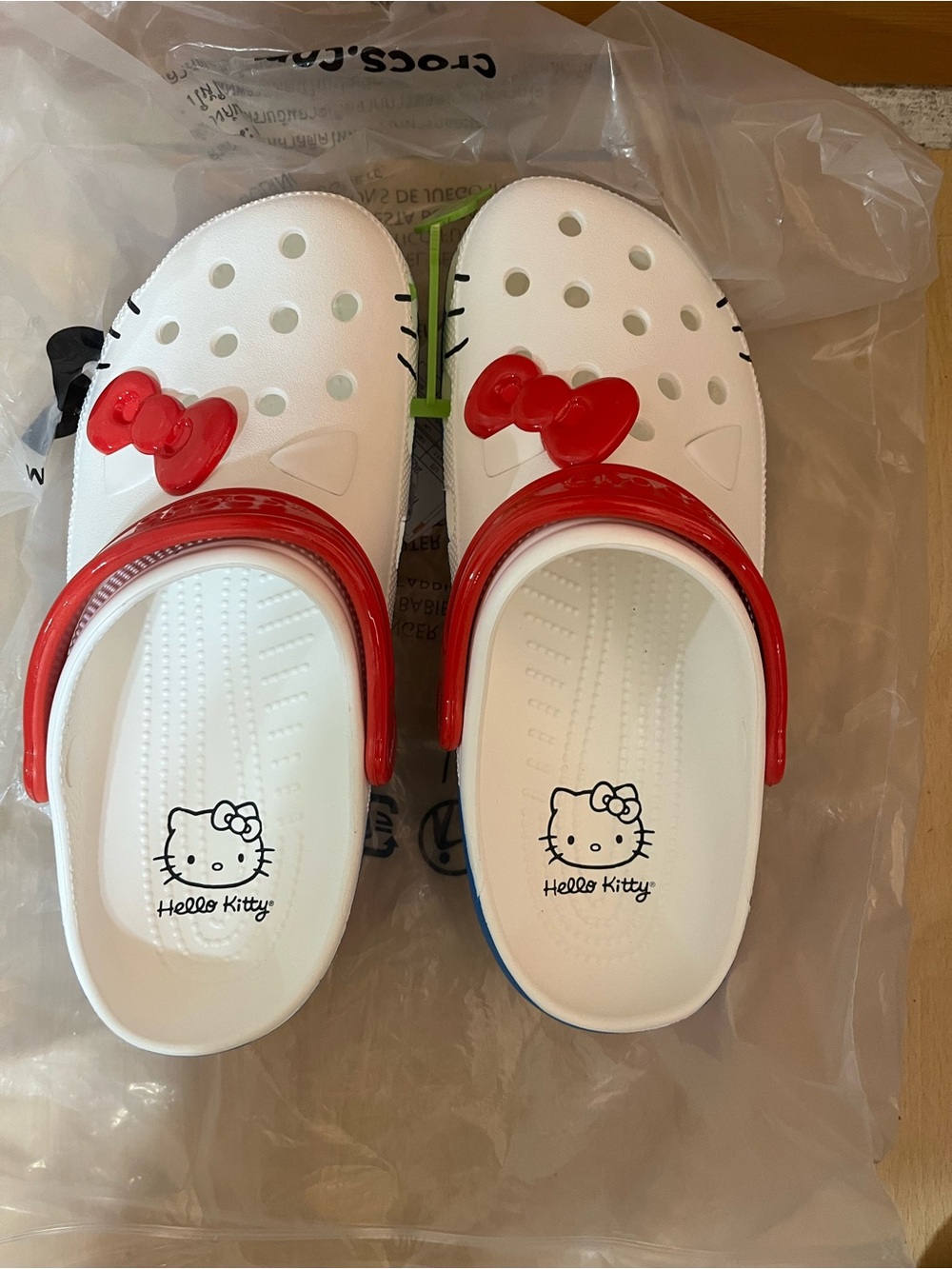 CROCS White Mules with Red Strap and Hello Kitty Accent - Picture 2 of 3